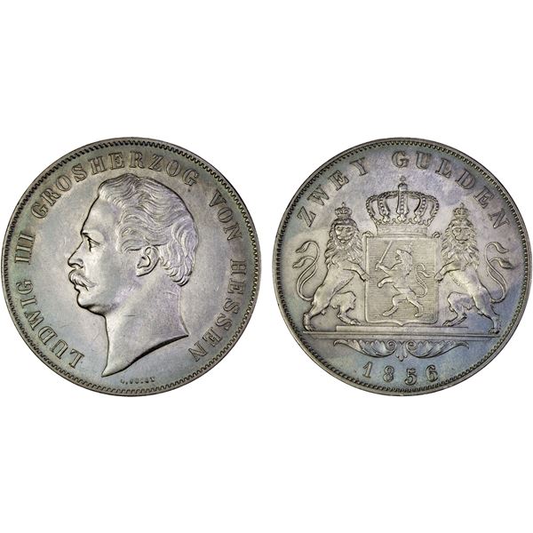 HESSE-DARMSTADT: Ludwig III, 1848-1877, AR 2 gulden, 1856, XF