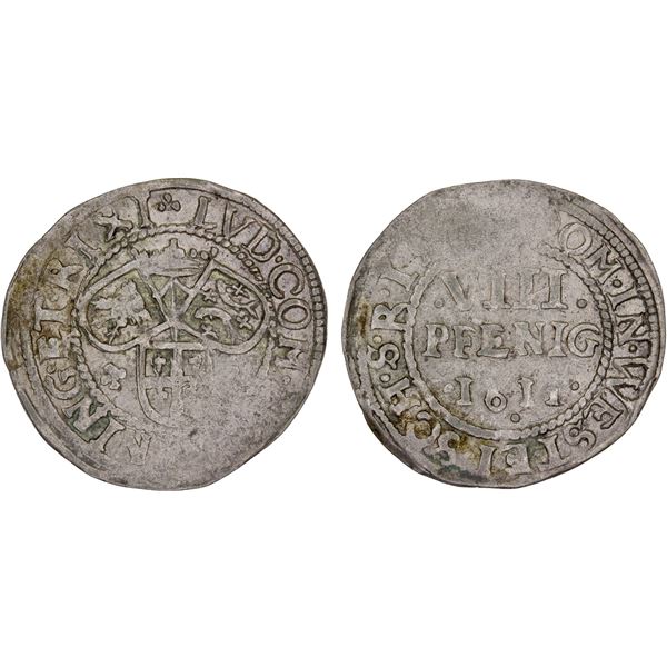 LEININGEN-LEININGEN: Ludwig, 1597-1622, AR 8 pfennig (1.44g), 1611, VF-XF