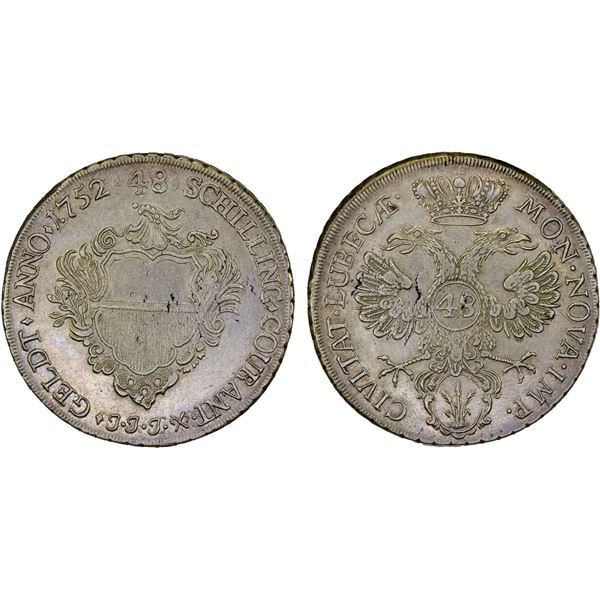 LÜBECK: Free City, AR 48 schilling (courantthaler), 1752, Choice XF
