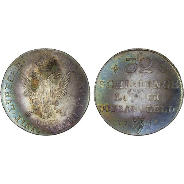 LÜBECK: Free City, AR 32 schilling (gulden), 1797, XF-AU