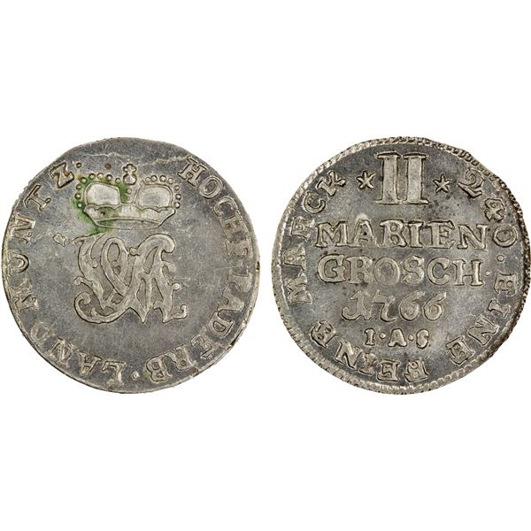 PADERBORN: Wilhelm Anton von Asseburg, 1763-1782, AR 2 mariengroschen, Neuhaus, 1766, UNC