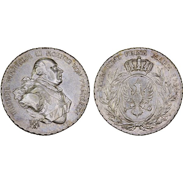 PRUSSIA: Friedrich Wilhelm II, 1786-1797, AR thaler, 1794, XF