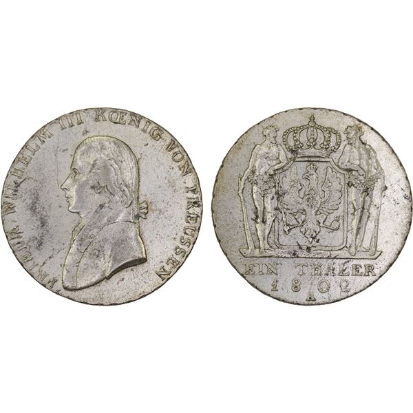 PRUSSIA: Friedrich Wilhelm III, 1797-1840, AR thaler, 1802-A, XF