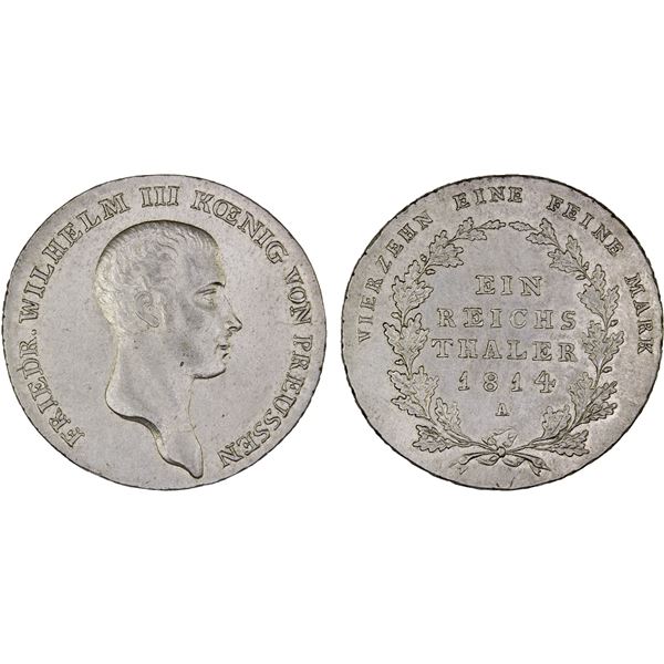 PRUSSIA: Friedrich Wilhelm III, 1797-1840, AR thaler, 1814-A, XF-AU