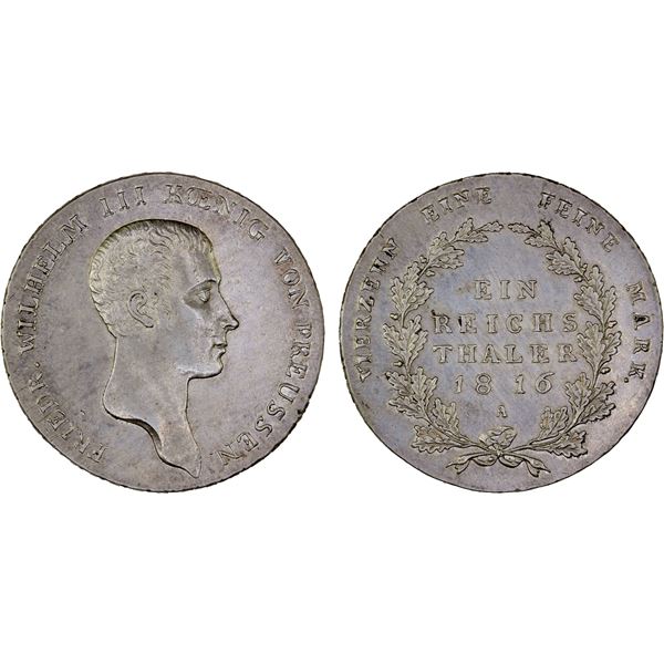 PRUSSIA: Friedrich Wilhelm III, 1797-1840, AR thaler, 1816-A, XF-AU