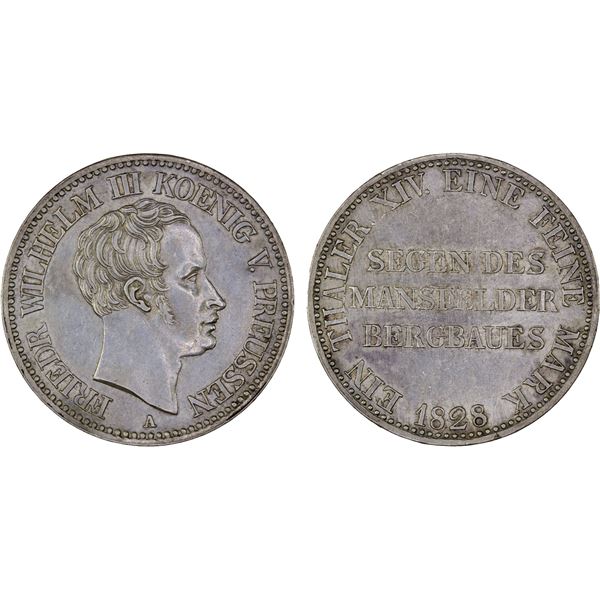 PRUSSIA: Friedrich Wilhelm III, 1797-1840, AR thaler, 1828-A, Choice XF