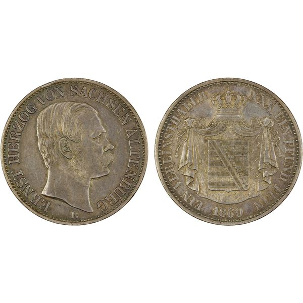 SAXE-ALTENBURG: Ernst I, 1853-1908, AR thaler, 1869-B, XF