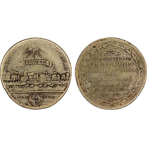 WIED-NEUWIED: Friedrich Alexander, 1737-1791, AR 1/3 thaler (4.97g), 1766, VG-F
