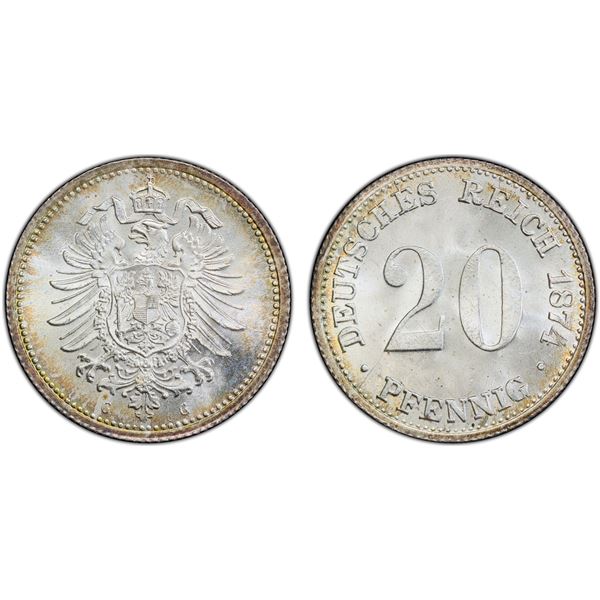 GERMANY: Kaiserreich, AR 20 pfennig, 1874-G, PCGS MS67