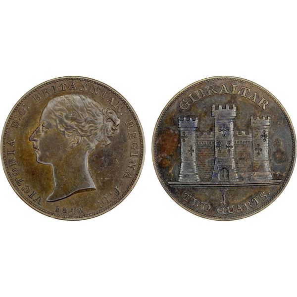 GIBRALTAR: Victoria, 1837-1901, AE 2 quarts, 1842/1, XF