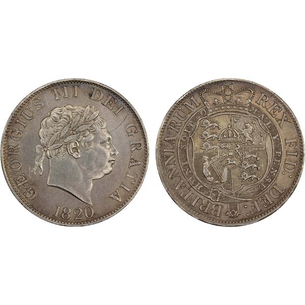 GREAT BRITAIN: George III, 1760-1820, AR halfcrown, 1820, Choice AU