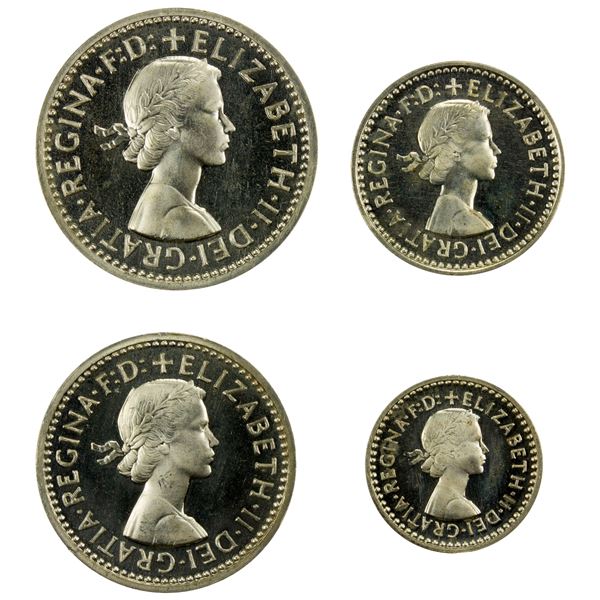 GREAT BRITAIN: Elizabeth II, 1952-2022, AR maundy set, 1957, ProofLike Unc