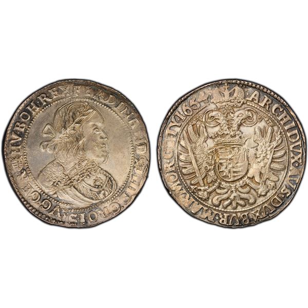 HUNGARY: Ferdinand III, 1637-1657, AR thaler, Kremnitz, 1654, PCGS AU details