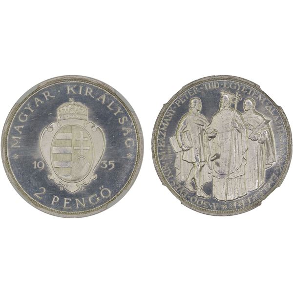 HUNGARY: Miklós Horthy, regent, 1920-1944, AR 2 pengo, 1935, NGC PF68 Cameo