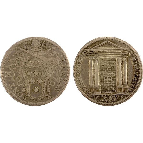 PAPAL STATES: Clement X, 1670-1676, AR giulio, 1675, Choice VF