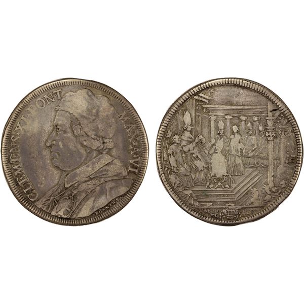 PAPAL STATES: Clement XI, 1700-1721, AR piastra, ND (1704) year VI, Fine