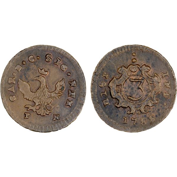 SICILY: Carlo di Borbone, 1734-1759, AE 3 piccioli, 1755, AU