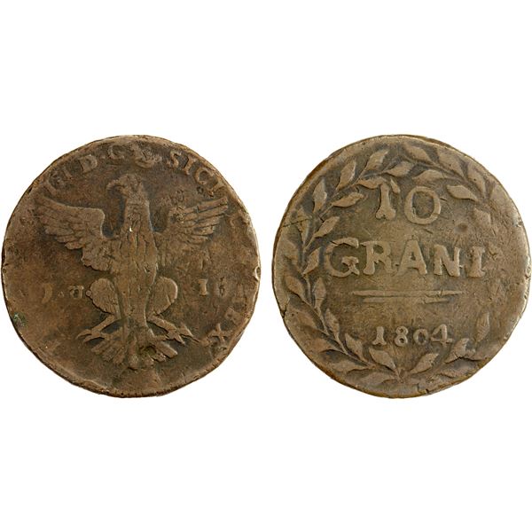 SICILY: Ferdinando III di Borbone, 1759-1816, AE 10 grani, 1804, F-VF