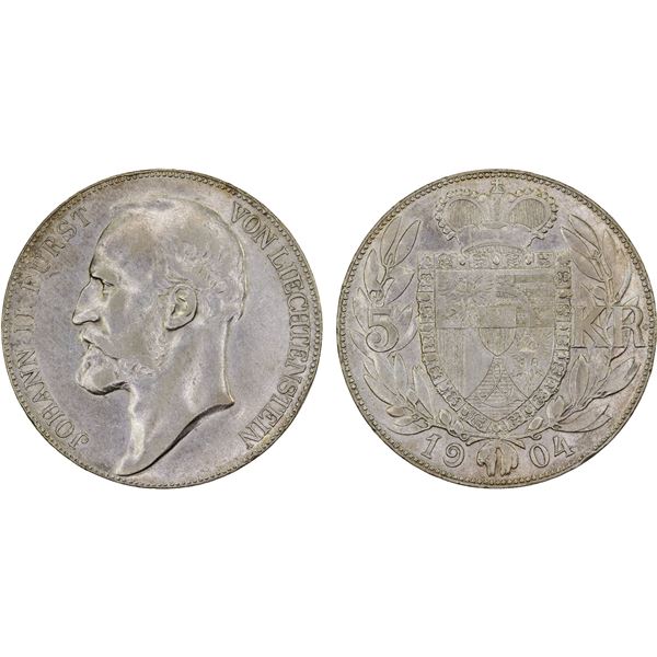 LIECHTENSTEIN: Prince John II, 1858-1929, AR 5 kronen, 1904, XF