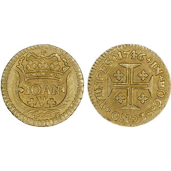 PORTUGAL: João V, 1706-1750, AV 400 reis (1.01g), 1746, XF