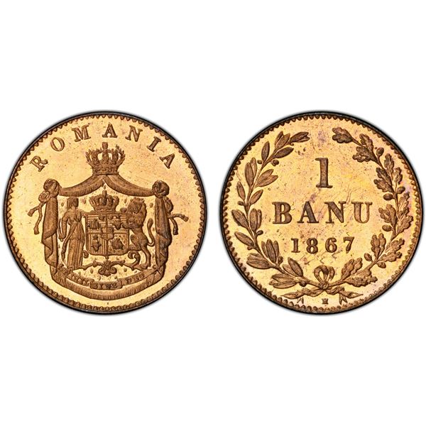 ROMANIA: Carol I, as Prince, 1866-1881, AE banu, 1867-H, PCGS Specimen 65 RD