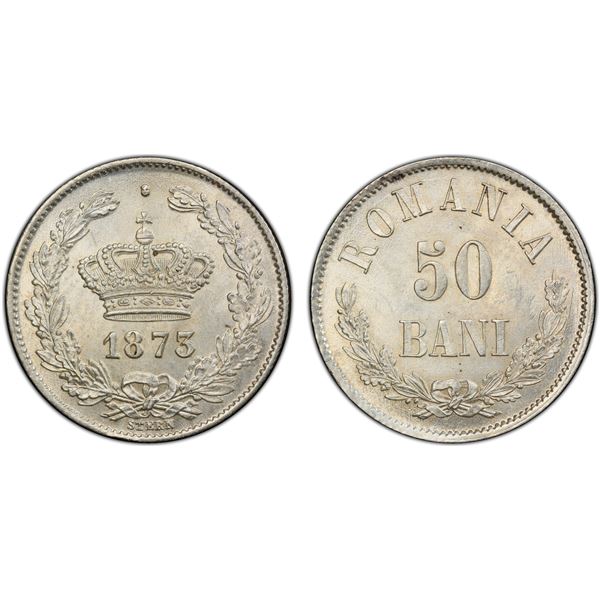 ROMANIA: Carol I, as Prince, 1866-1881, AR 50 bani, 1873, PCGS MS63