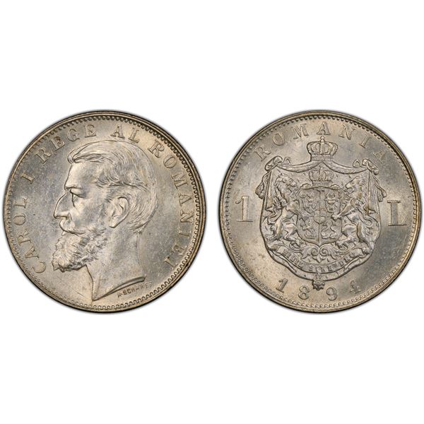 ROMANIA: Carol I, as King, 1894-1914, AR leu, 1894, PCGS MS62