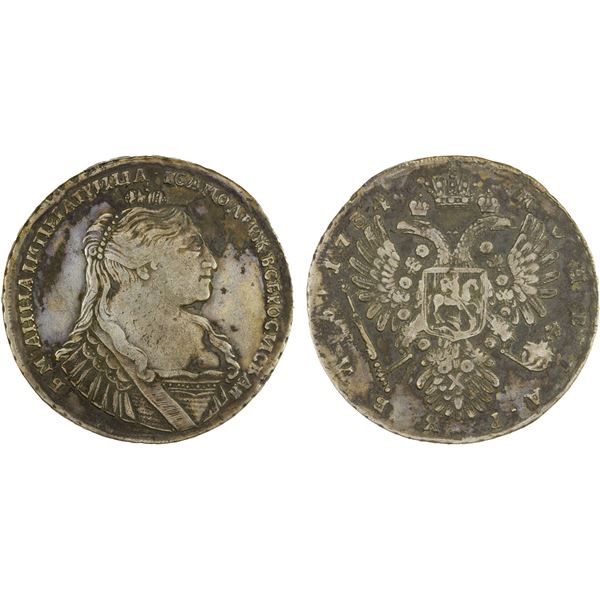 RUSSIAN EMPIRE: Anna, 1730-1740, AR rouble, 1734, F-VF