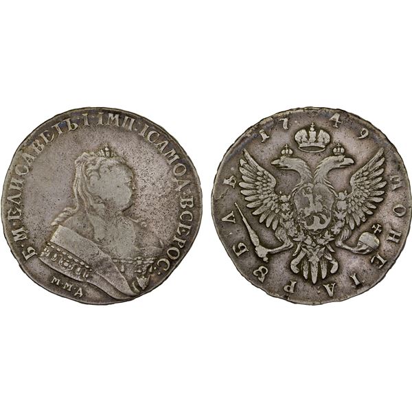 RUSSIAN EMPIRE: Elizabeth, 1741-1761, AR rouble, 1749, F-VF