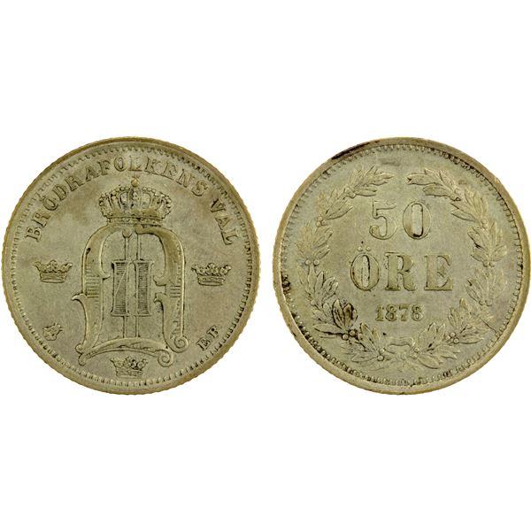 SWEDEN: Oscar II, 1872-1907, AR 50 öre, 1878, VF-XF