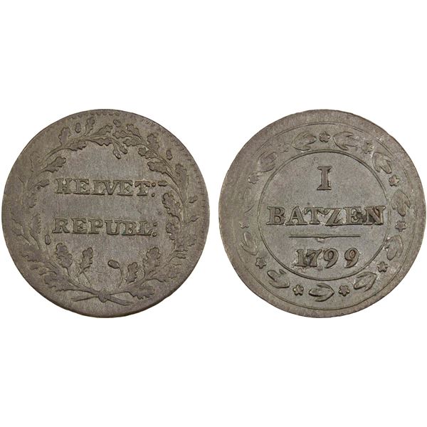 HELVETIAN REPUBLIC: BI batzen, 1799, XF