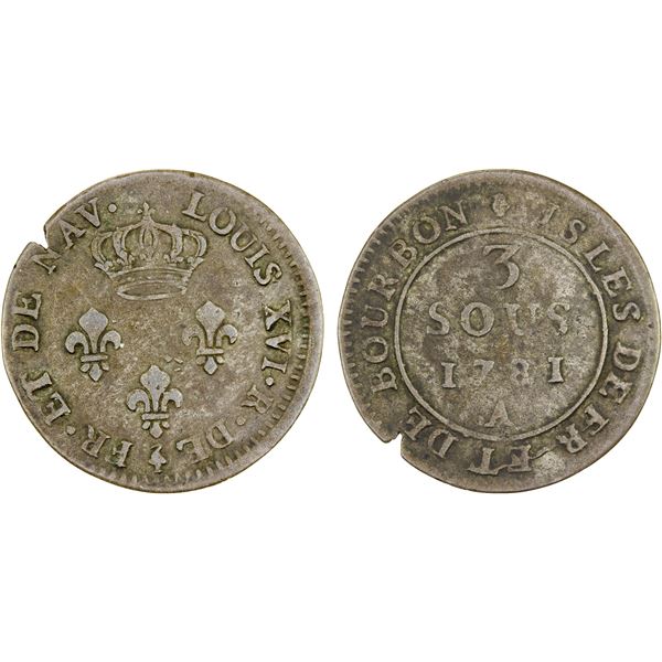 MAURITIUS: BI 3 sous, 1781-A, VF