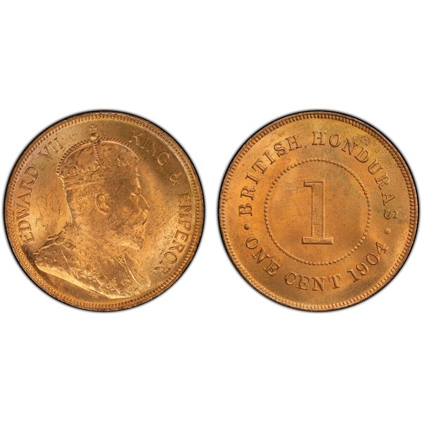 BRITISH HONDURAS: Edward VII, 1901-1910, AE cent, 1904, PCGS MS64 RD