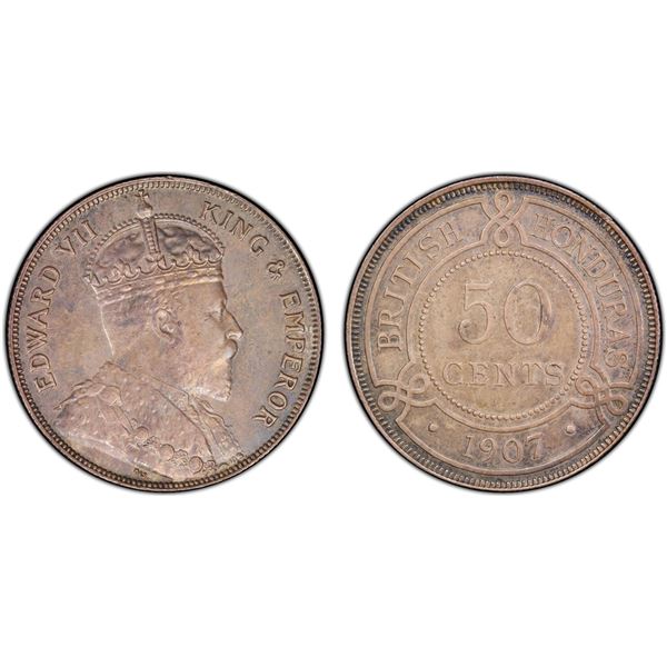 BRITISH HONDURAS: Edward VII, 1901-1910, AR 50 cents, 1907, PCGS UNC Details