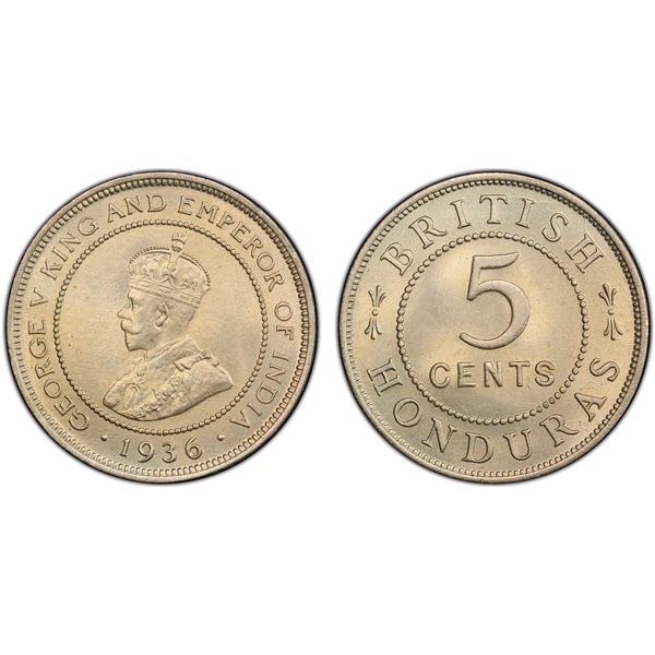 BRITISH HONDURAS: George V, 1910-1936, 5 cents, 1936, PCGS MS65