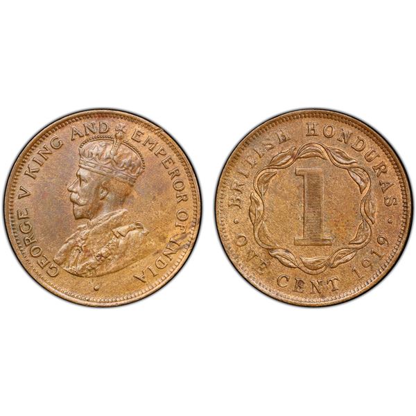 BRITISH HONDURAS: George V, 1910-1936, AE cent, 1919, PCGS MS62 BN