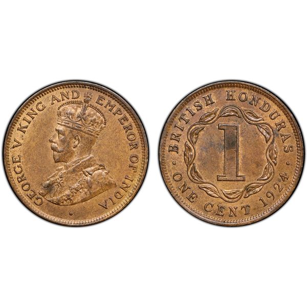 BRITISH HONDURAS: George V, 1910-1936, AE cent, 1924, PCGS MS64 BN