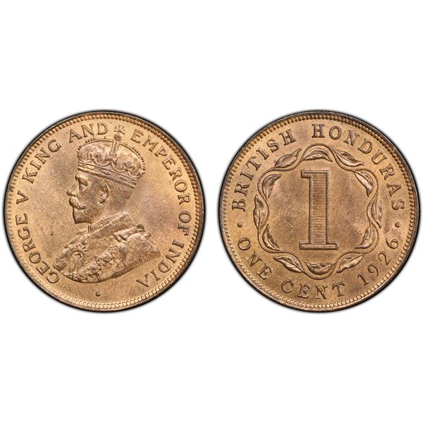 BRITISH HONDURAS: George V, 1910-1936, AE cent, 1926, PCGS MS65 RB
