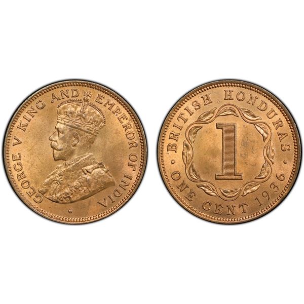 BRITISH HONDURAS: George V, 1910-1936, AE cent, 1936, PCGS MS65 RB