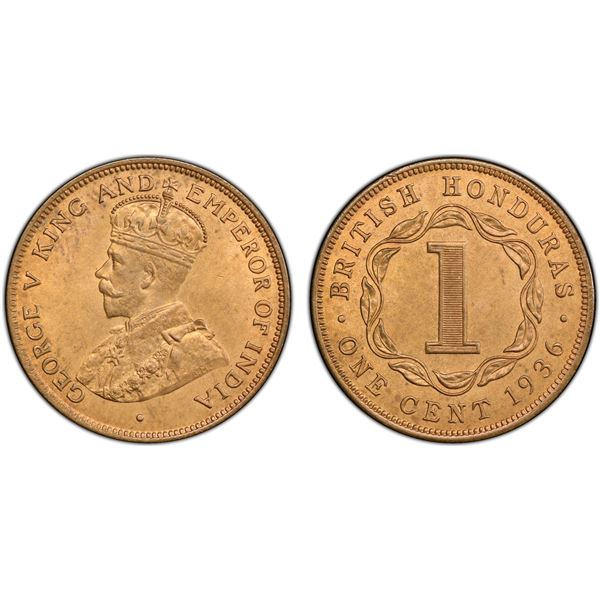 BRITISH HONDURAS: George V, 1910-1936, AE cent, 1936, PCGS MS64 RB