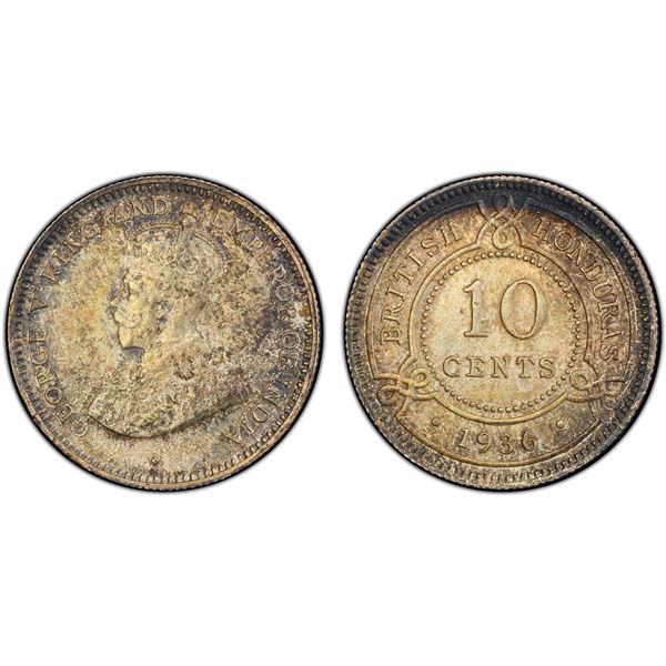 BRITISH HONDURAS: George V, 1910-1936, AR 10 cents, 1936, PCGS MS63