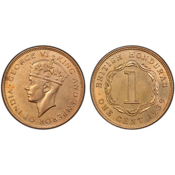 BRITISH HONDURAS: George VI, 1936-1952, AE cent, 1939, PCGS MS65 RB