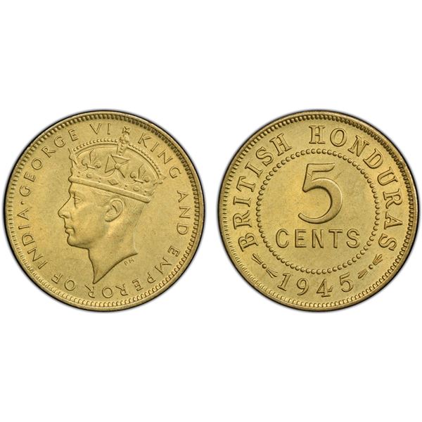 BRITISH HONDURAS: George VI, 1936-1952, 5 cents, 1945, PCGS MS64