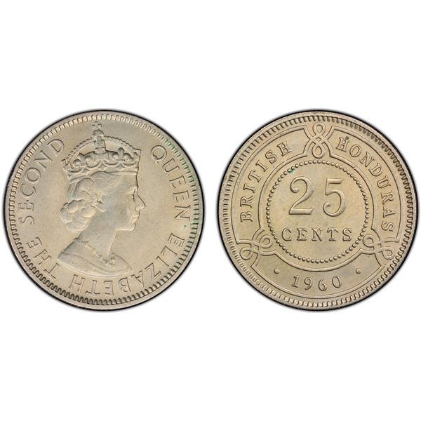 BRITISH HONDURAS: Elizabeth II, 1952-2022, 25 cents, 1960, PCGS MS64