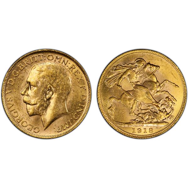 CANADA: George V, 1910-1936, AV sovereign, 1918-C, PCGS MS61