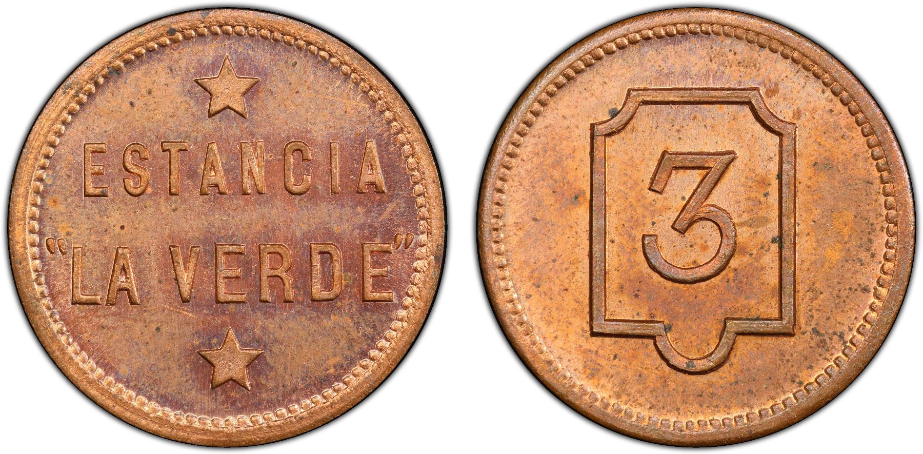 URUGUAY AE 3 Centesimos Token ND PCGS MS63 RB Stephen Album Rare Coins URUGUAY AE 3 Centesimos Token ND PCGS MS63 RB Stephen Album Rare Coins