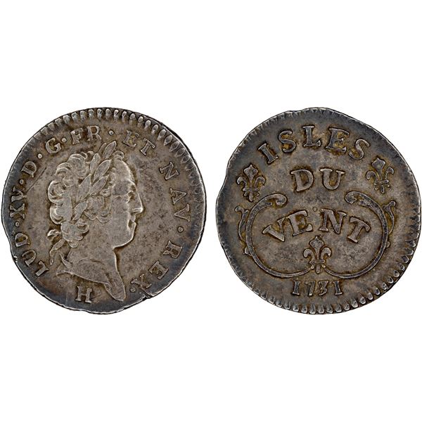 WINDWARD ISLANDS (ISLES DU VENT): Louis XV, 1715-1774, AR 12 sols, 1731-H, VF