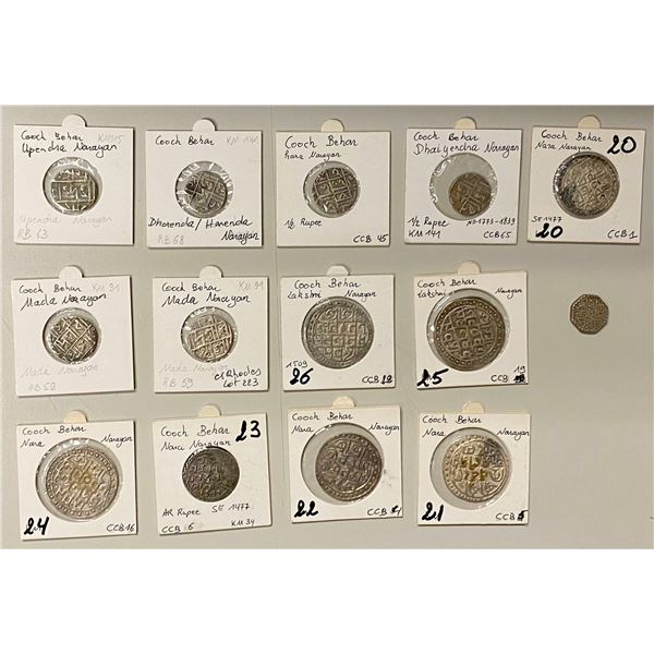 COOCH BEHAR: LOT of 14 silver coins
