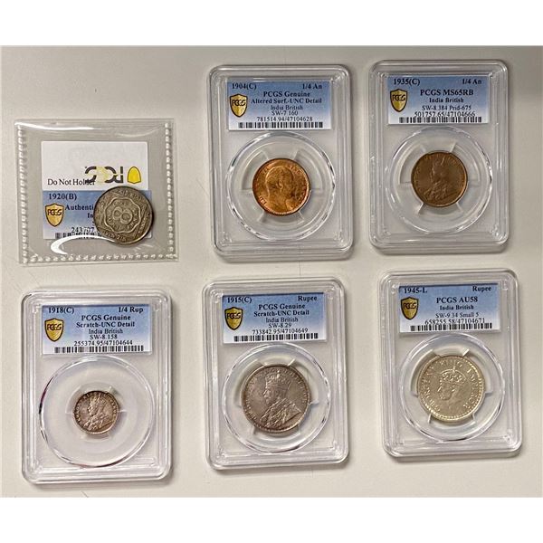 BRITISH INDIA: LOT of 6 coins