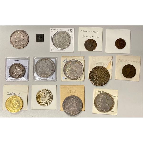 EUROPE: LOT of 14 coins, tokens, medals, and a weight